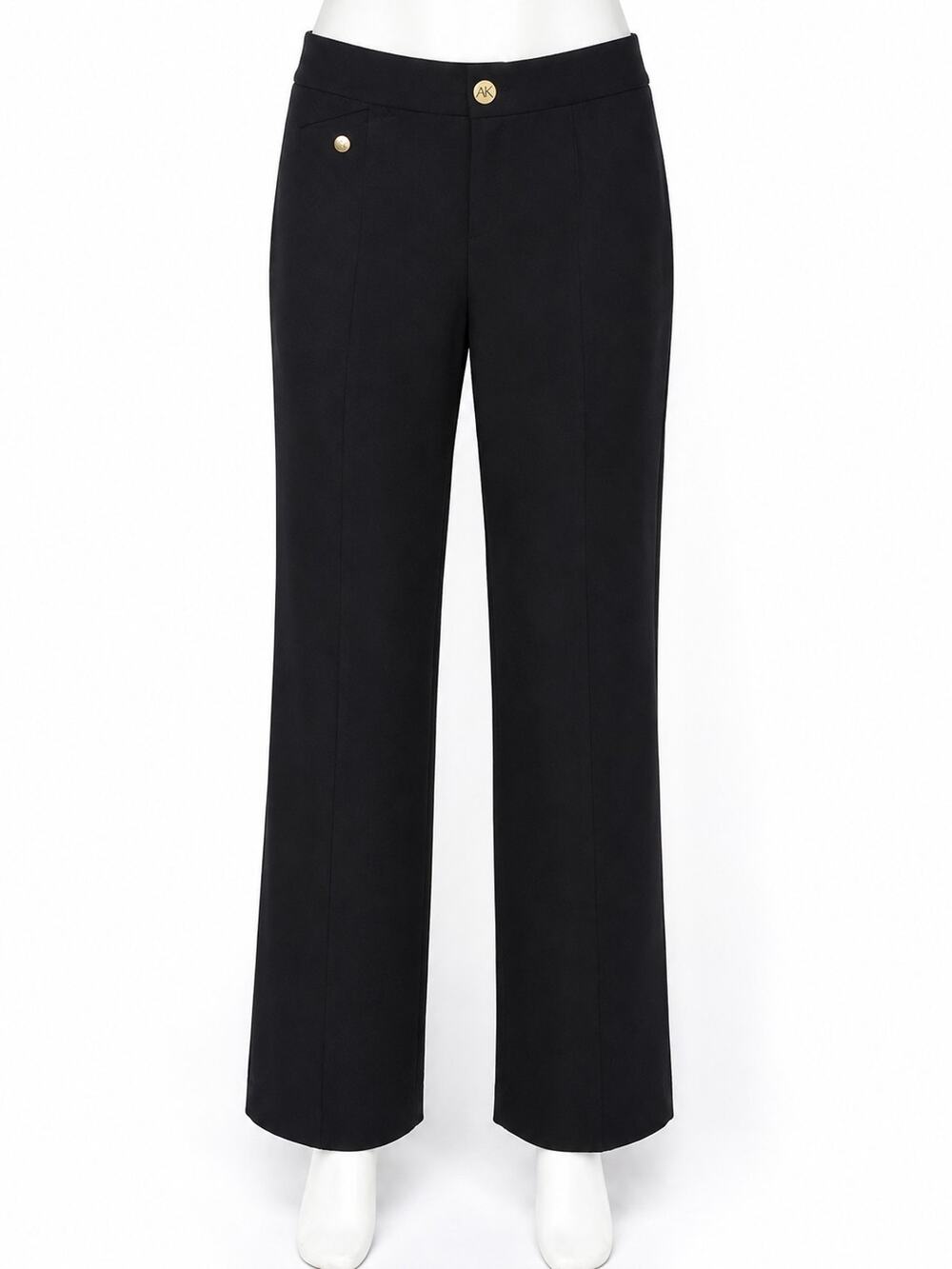 Anne Klein Pants Trousers Sz 8 Black Pull-on Gold Logo Stretch
